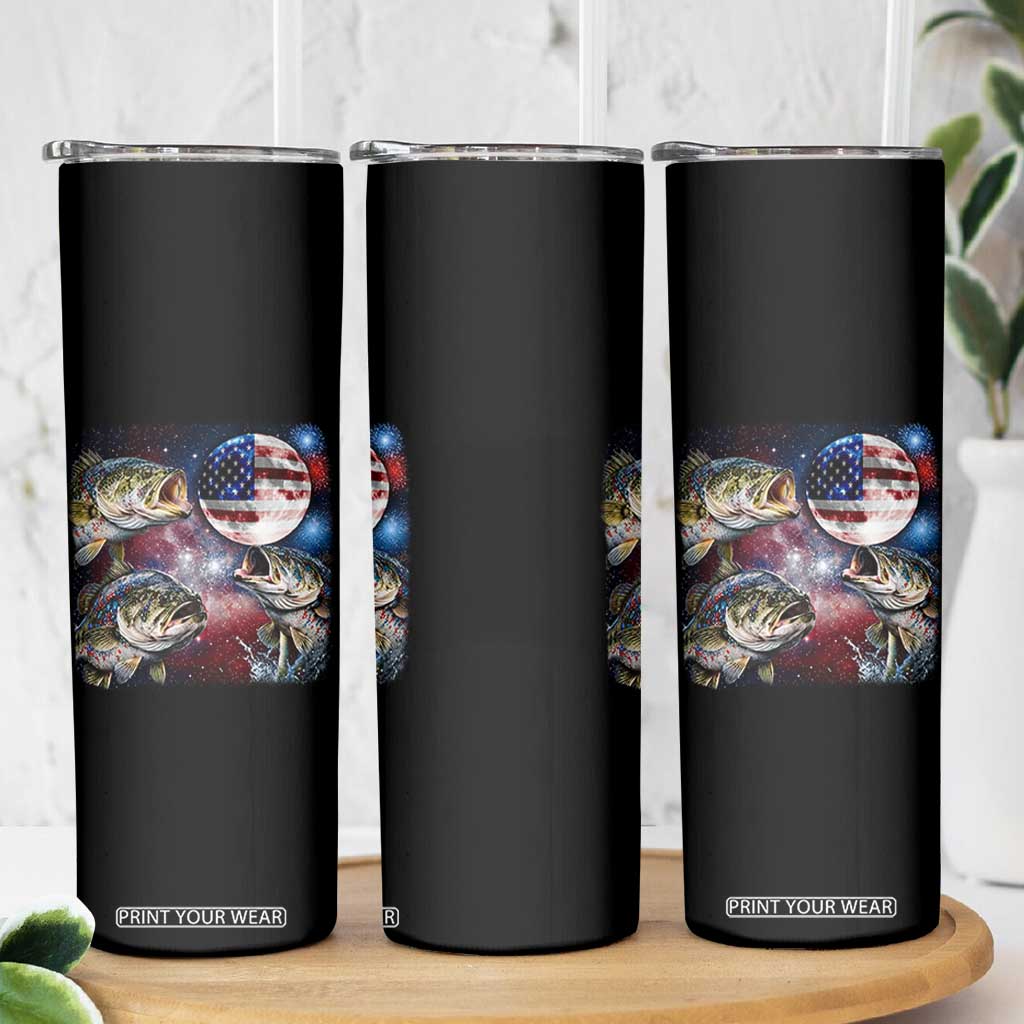 Patriotic Bass Fishing Moon Skinny Tumbler 4th Of July Fisherman Gift TS12 Print Your Wear