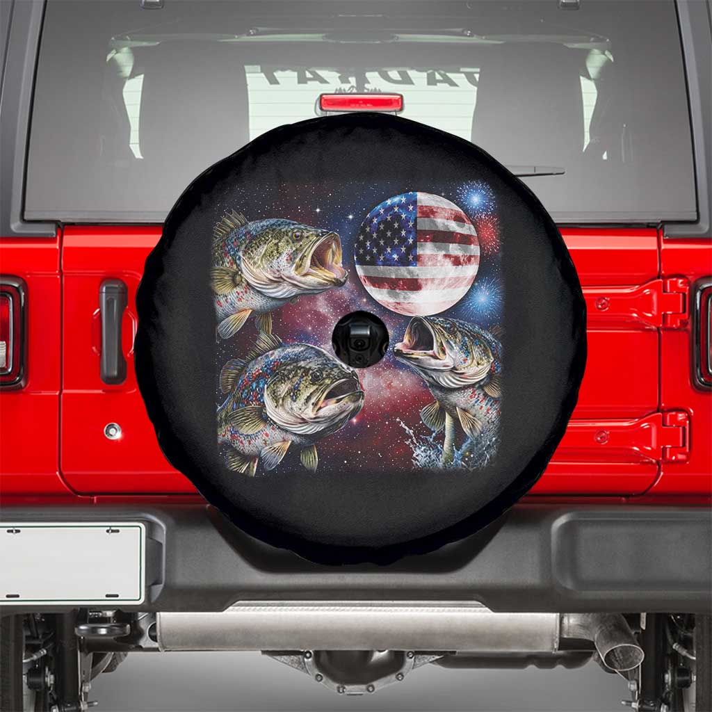 Patriotic Bass Fishing Moon Spare Tire Cover 4th Of July Fisherman Gift TS12 Black Print Your Wear