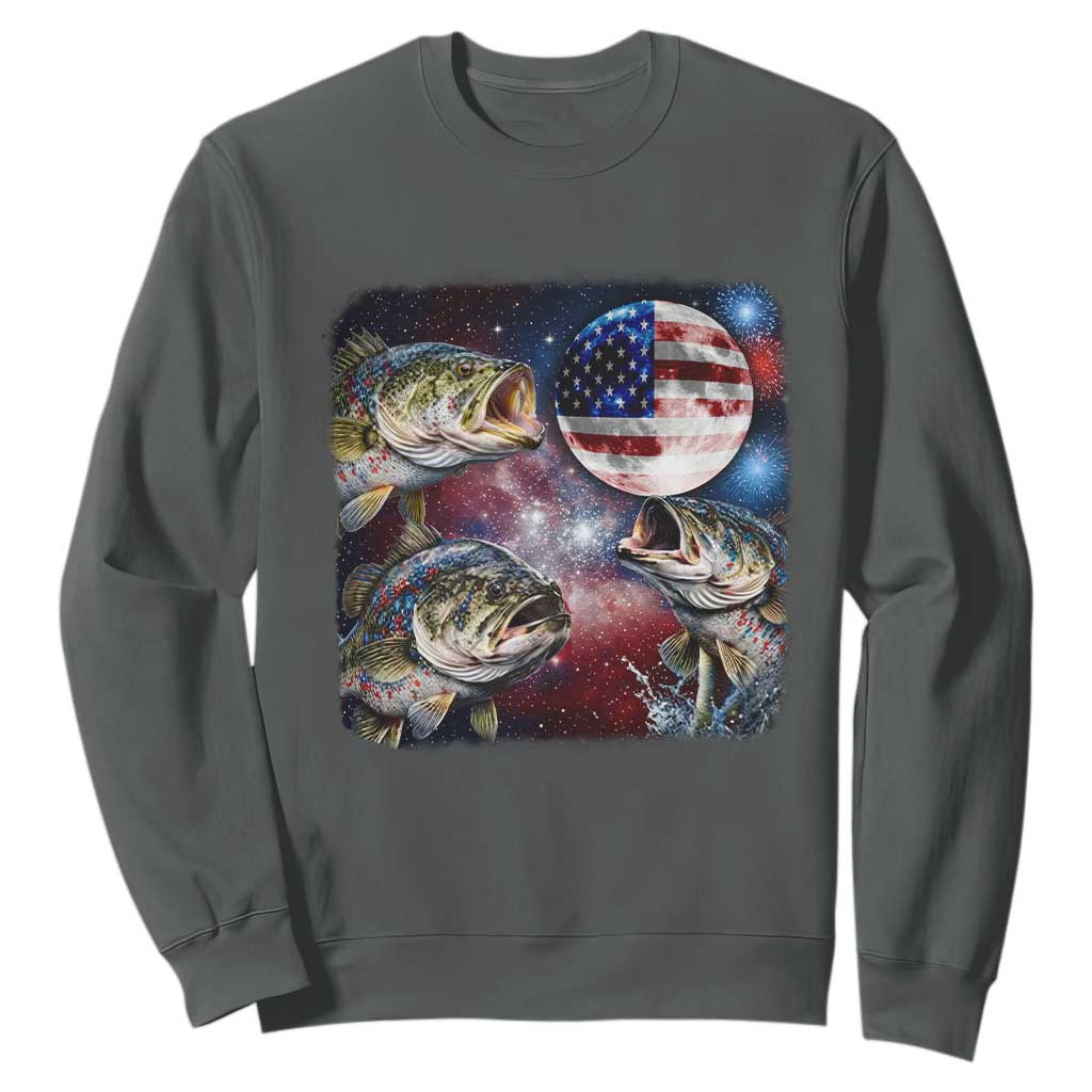 Patriotic Bass Fishing Moon Sweatshirt 4th Of July Fisherman Gift TS12 Dark Heather Print Your Wear