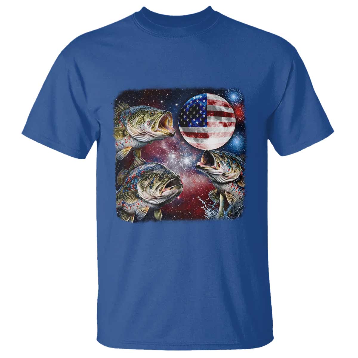 Patriotic Bass Fishing Moon T Shirt 4th Of July Fisherman Gift TS12 Royal Blue Print Your Wear