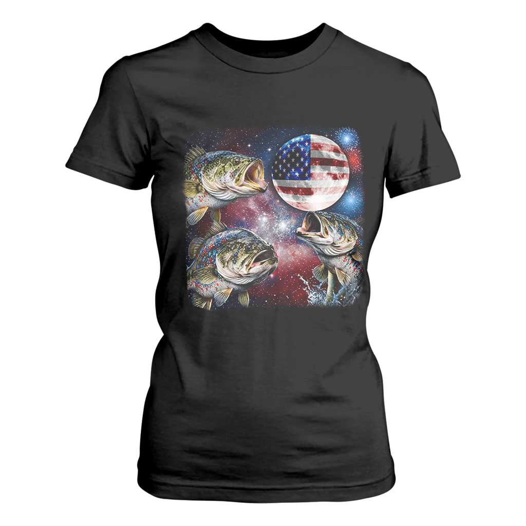 Patriotic Bass Fishing Moon T Shirt For Women 4th Of July Fisherman Gift TS12 Black Print Your Wear