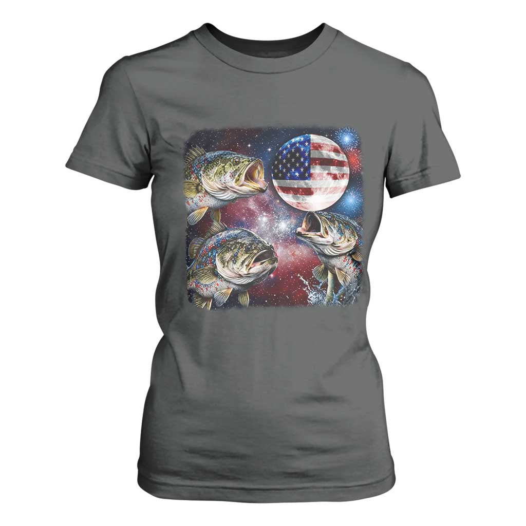 Patriotic Bass Fishing Moon T Shirt For Women 4th Of July Fisherman Gift TS12 Dark Heather Print Your Wear