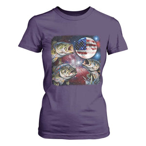Patriotic Bass Fishing Moon T Shirt For Women 4th Of July Fisherman Gift TS12 Purple Print Your Wear