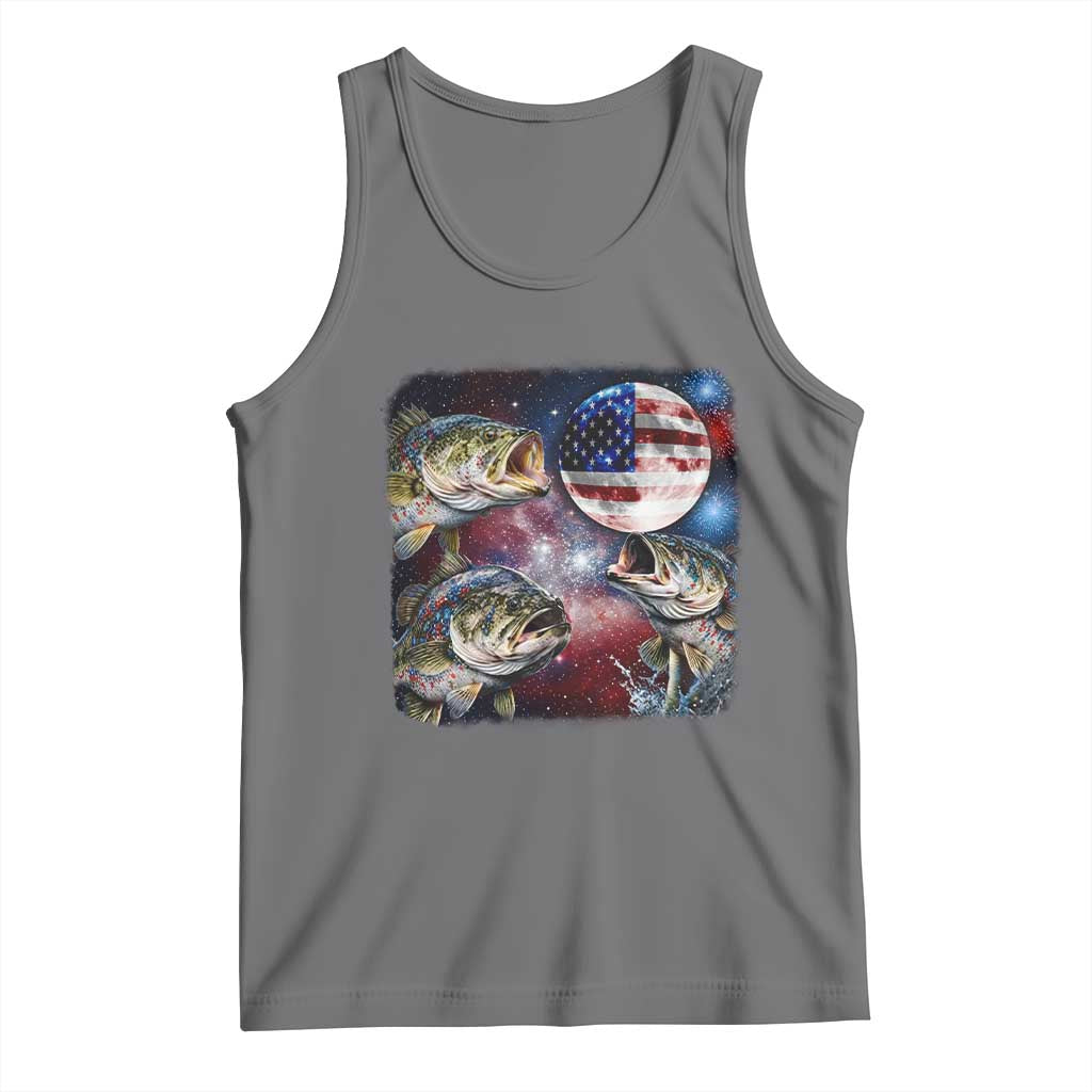 Patriotic Bass Fishing Moon Tank Top 4th Of July Fisherman Gift TS12 Black Heather Print Your Wear