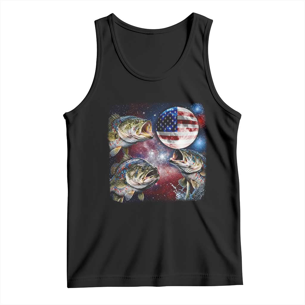 Patriotic Bass Fishing Moon Tank Top 4th Of July Fisherman Gift TS12 Black Print Your Wear