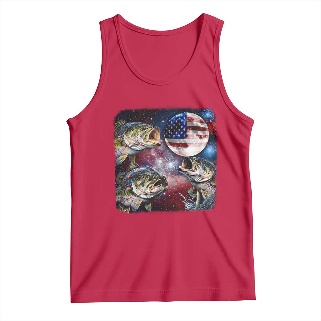 Patriotic Bass Fishing Moon Tank Top 4th Of July Fisherman Gift TS12 Red Print Your Wear