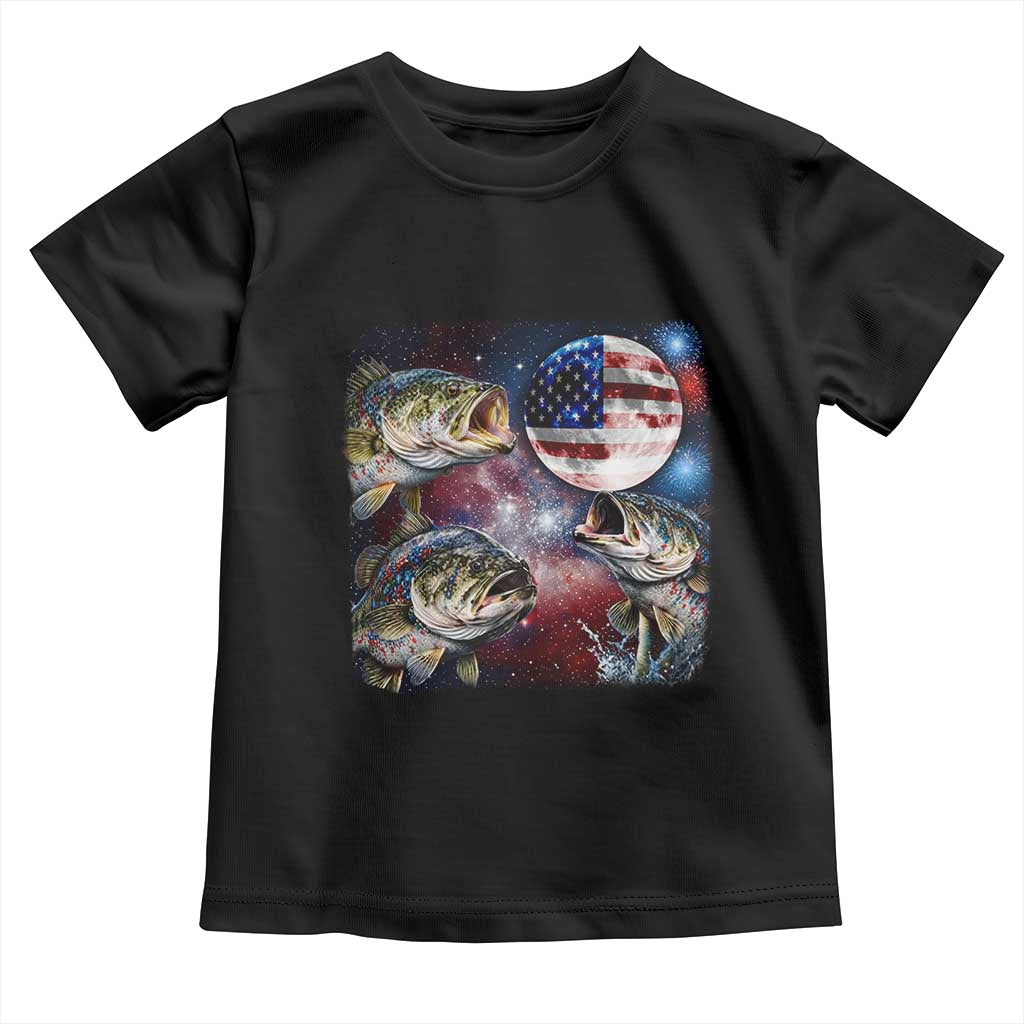 Patriotic Bass Fishing Moon Toddler T Shirt 4th Of July Fisherman Gift TS12 Black Print Your Wear