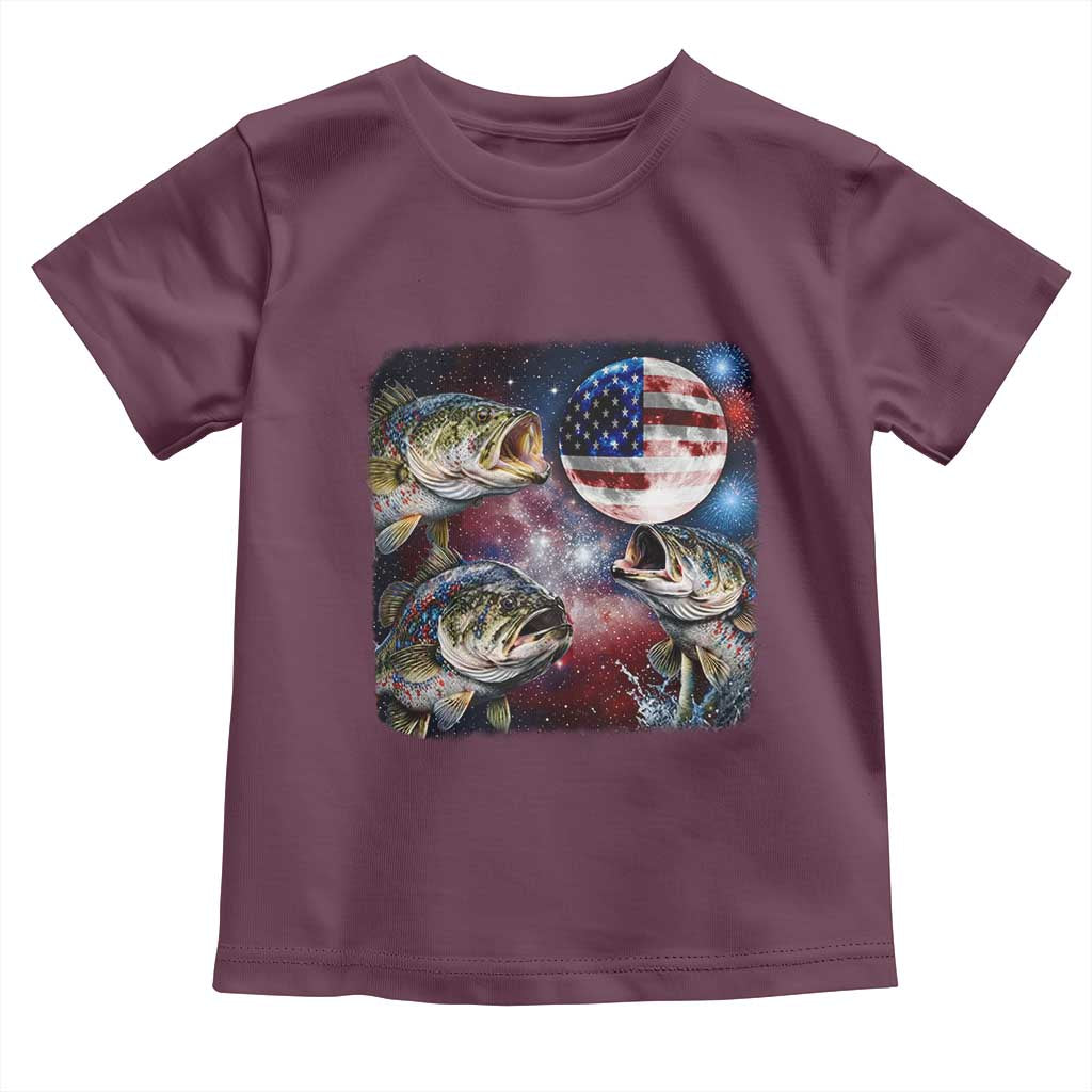 Patriotic Bass Fishing Moon Toddler T Shirt 4th Of July Fisherman Gift TS12 Maroon Print Your Wear