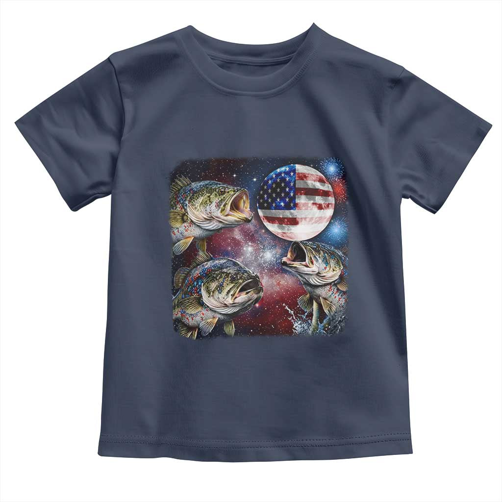Patriotic Bass Fishing Moon Toddler T Shirt 4th Of July Fisherman Gift TS12 Navy Print Your Wear