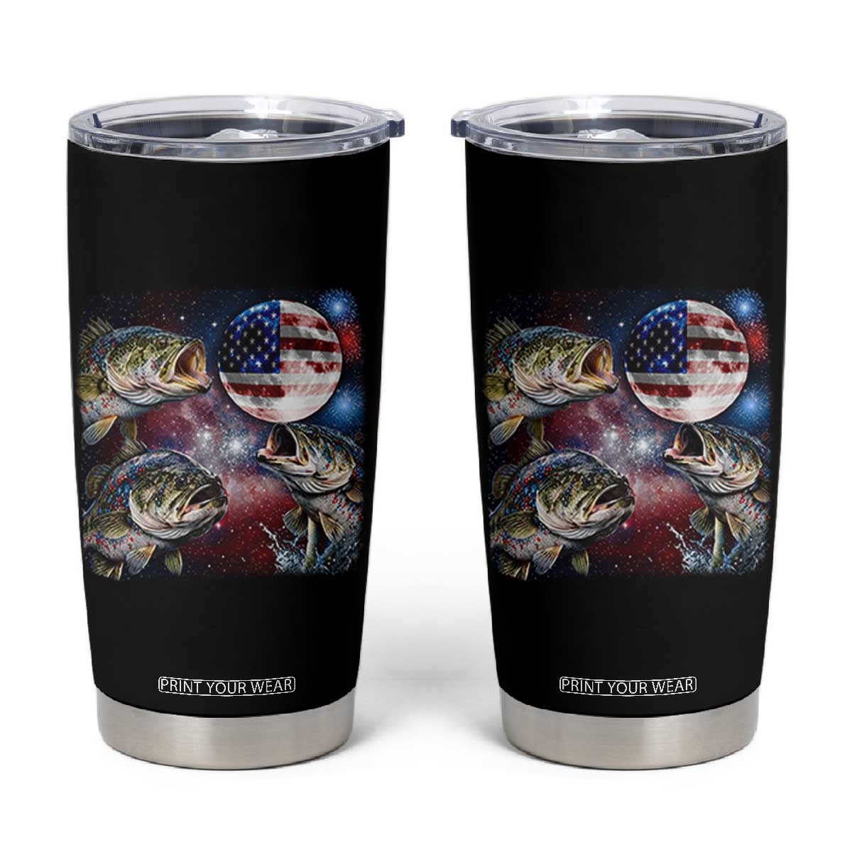Patriotic Bass Fishing Moon Tumbler Cup 4th Of July Fisherman Gift TS12 Black Print Your Wear