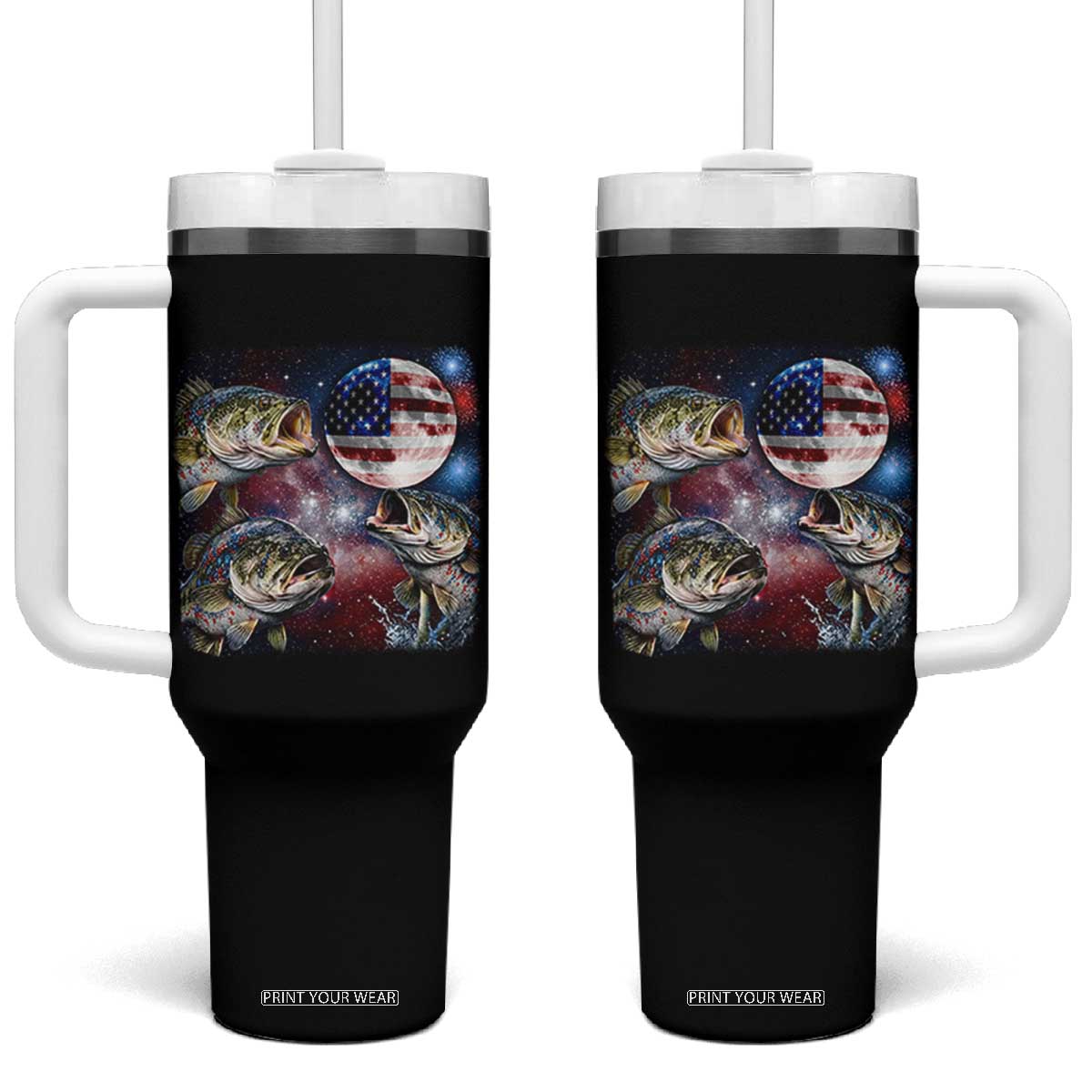 Patriotic Bass Fishing Moon Tumbler With Handle 4th Of July Fisherman Gift TS12 One Size: 40 oz Black Print Your Wear