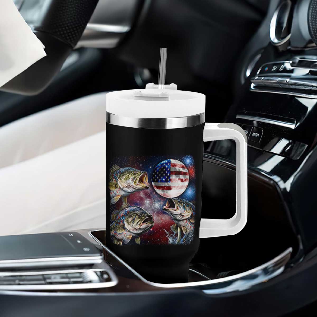 Patriotic Bass Fishing Moon Tumbler With Handle 4th Of July Fisherman Gift TS12 Print Your Wear