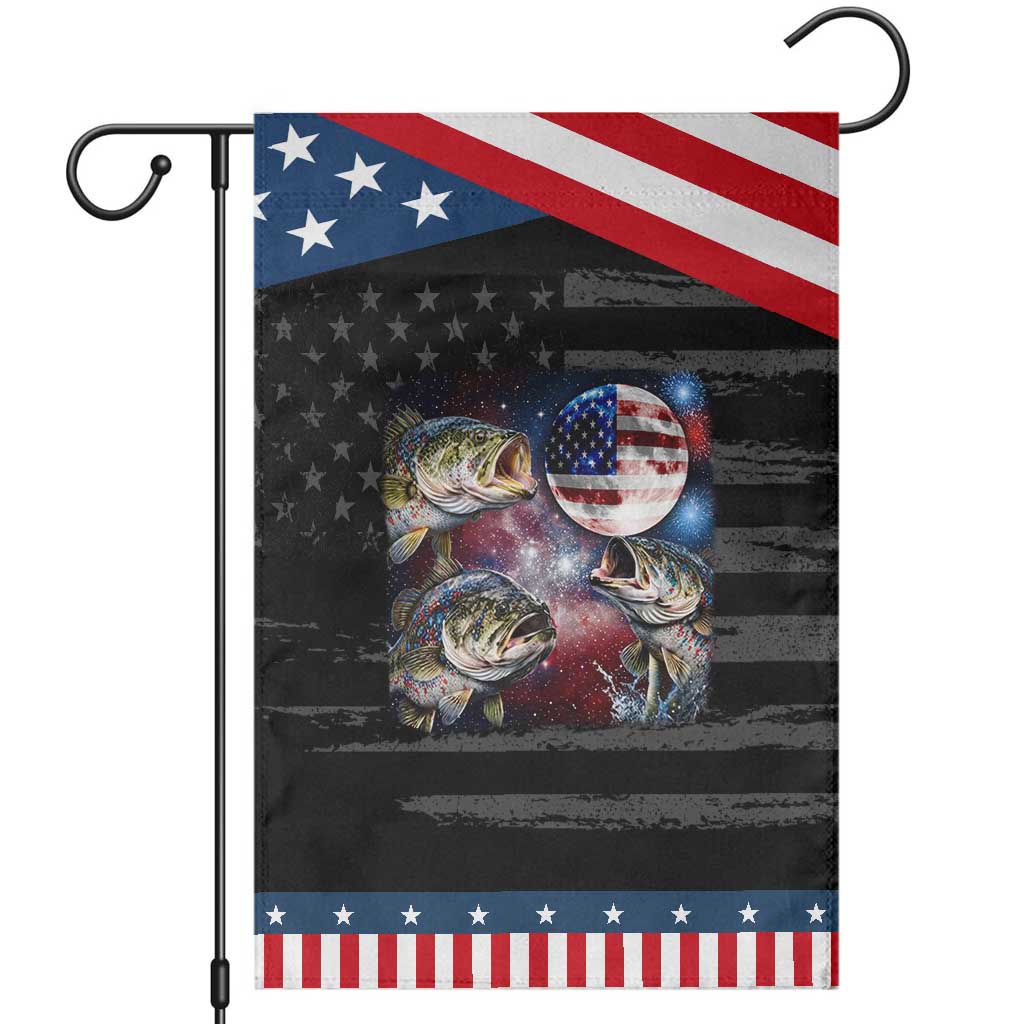 Red White And Blue Bass Fishing Moon Patriotic Garden Flag 4th Of July Fisherman Gift TS12 Distressed Black Blue Print Your Wear