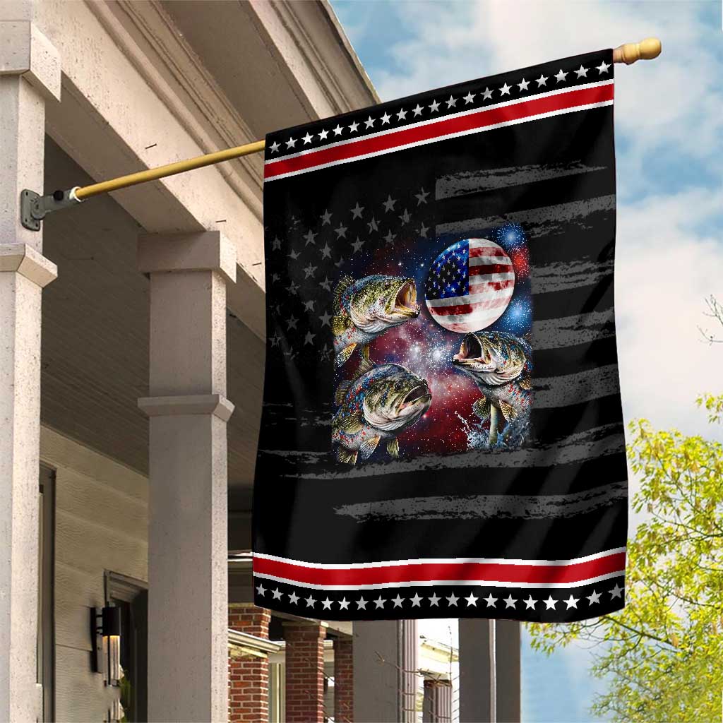 Red White And Blue Bass Fishing Moon Patriotic Garden Flag 4th Of July Fisherman Gift TS12 Distressed Black Red Print Your Wear