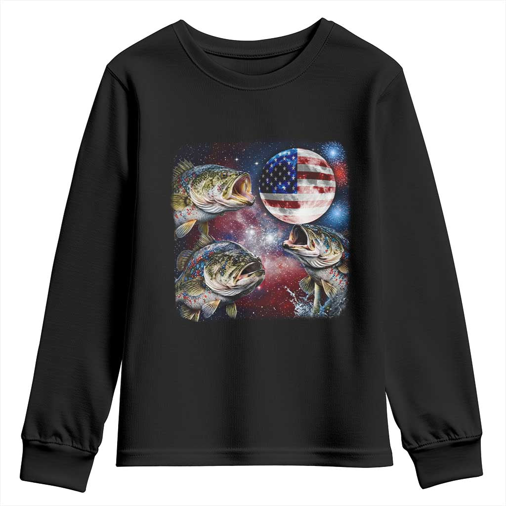 Patriotic Bass Fishing Moon Youth Sweatshirt 4th Of July Fisherman Gift TS12 Black Print Your Wear
