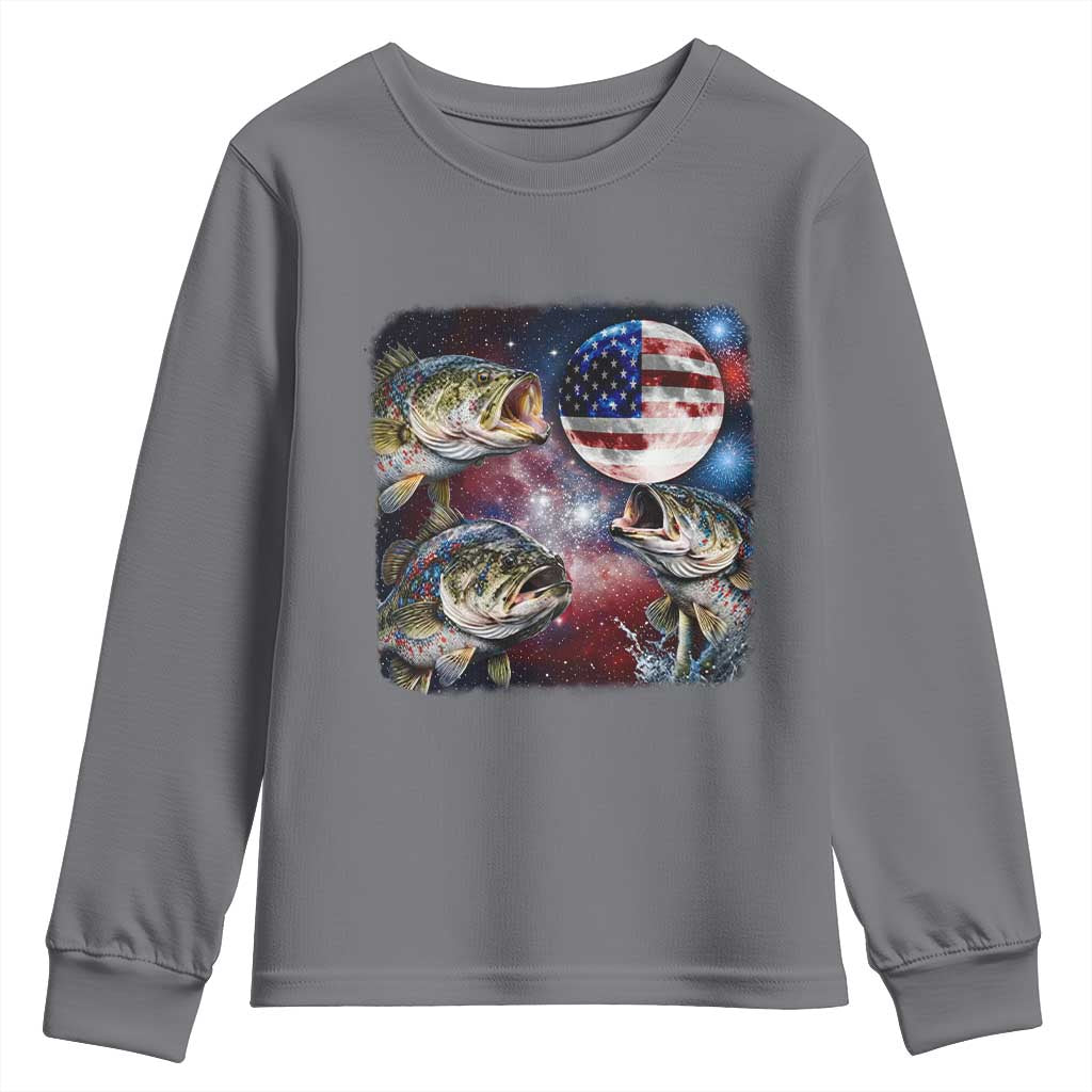 Patriotic Bass Fishing Moon Youth Sweatshirt 4th Of July Fisherman Gift TS12 Charcoal Print Your Wear