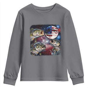 Patriotic Bass Fishing Moon Youth Sweatshirt 4th Of July Fisherman Gift TS12 Charcoal Print Your Wear