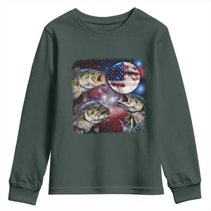 Patriotic Bass Fishing Moon Youth Sweatshirt 4th Of July Fisherman Gift TS12 Dark Forest Green Print Your Wear