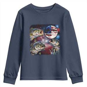 Patriotic Bass Fishing Moon Youth Sweatshirt 4th Of July Fisherman Gift TS12 Navy Print Your Wear