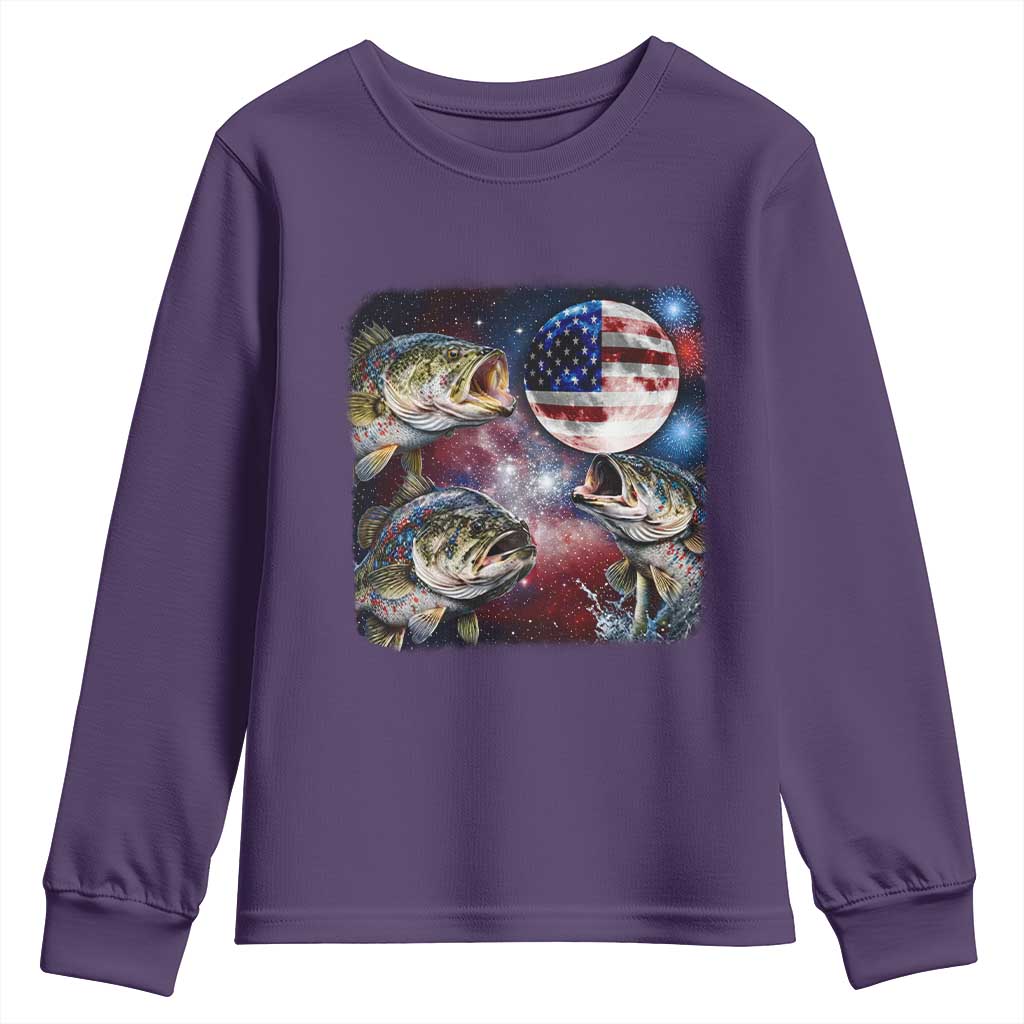 Patriotic Bass Fishing Moon Youth Sweatshirt 4th Of July Fisherman Gift TS12 Purple Print Your Wear
