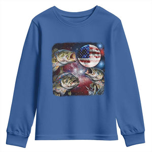 Patriotic Bass Fishing Moon Youth Sweatshirt 4th Of July Fisherman Gift TS12 Royal Blue Print Your Wear