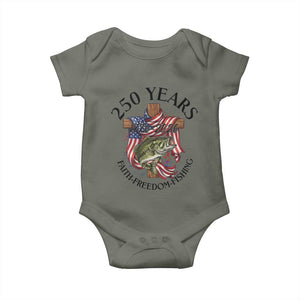Faith Freedom Fishing Baby Onesie 250 Years Of Christian Fish Hunting TS12 Military Green Print Your Wear