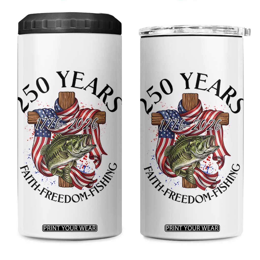 Faith Freedom Fishing 4 in 1 Can Cooler Tumbler 250 Years Of Christian Fish Hunting TS12 One Size: 16 oz White Print Your Wear