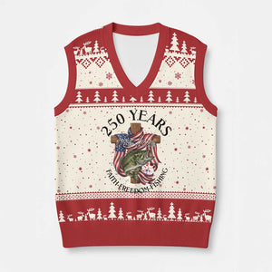 Faith Freedom Fishing V-Neck Knit Sweater Vest 250 Years Of Christian Fish Hunting TS12 Beige Red Print Your Wear