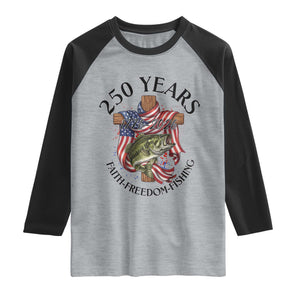 Faith Freedom Fishing Raglan Shirt 250 Years Of Christian Fish Hunting TS12 Heather Gray Black Print Your Wear