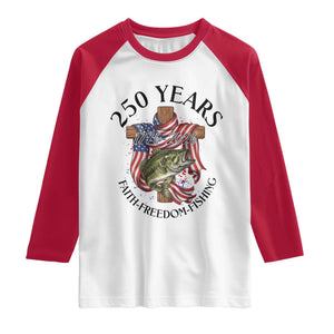 Faith Freedom Fishing Raglan Shirt 250 Years Of Christian Fish Hunting TS12 White Red Print Your Wear