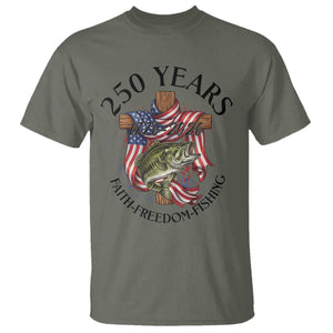 Faith Freedom Fishing T Shirt 250 Years Of Christian Fish Hunting TS12 Military Green Print Your Wear