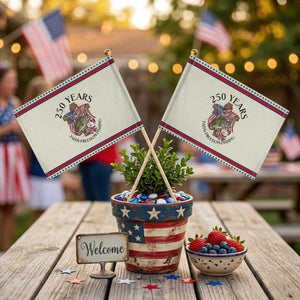 Faith Freedom Fishing Patriotic Handheld Flag 250 Years Of Christian Fish Hunting TS12 Modern 8.2" × 5.5" Beige Red Print Your Wear
