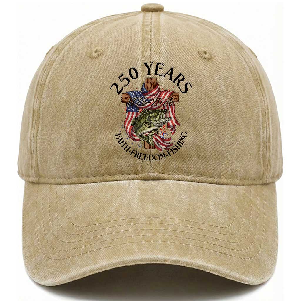 Faith Freedom Fishing Washed Cotton Baseball Cap 250 Years Of Christian Fish Hunting TS12 Print Your Wear