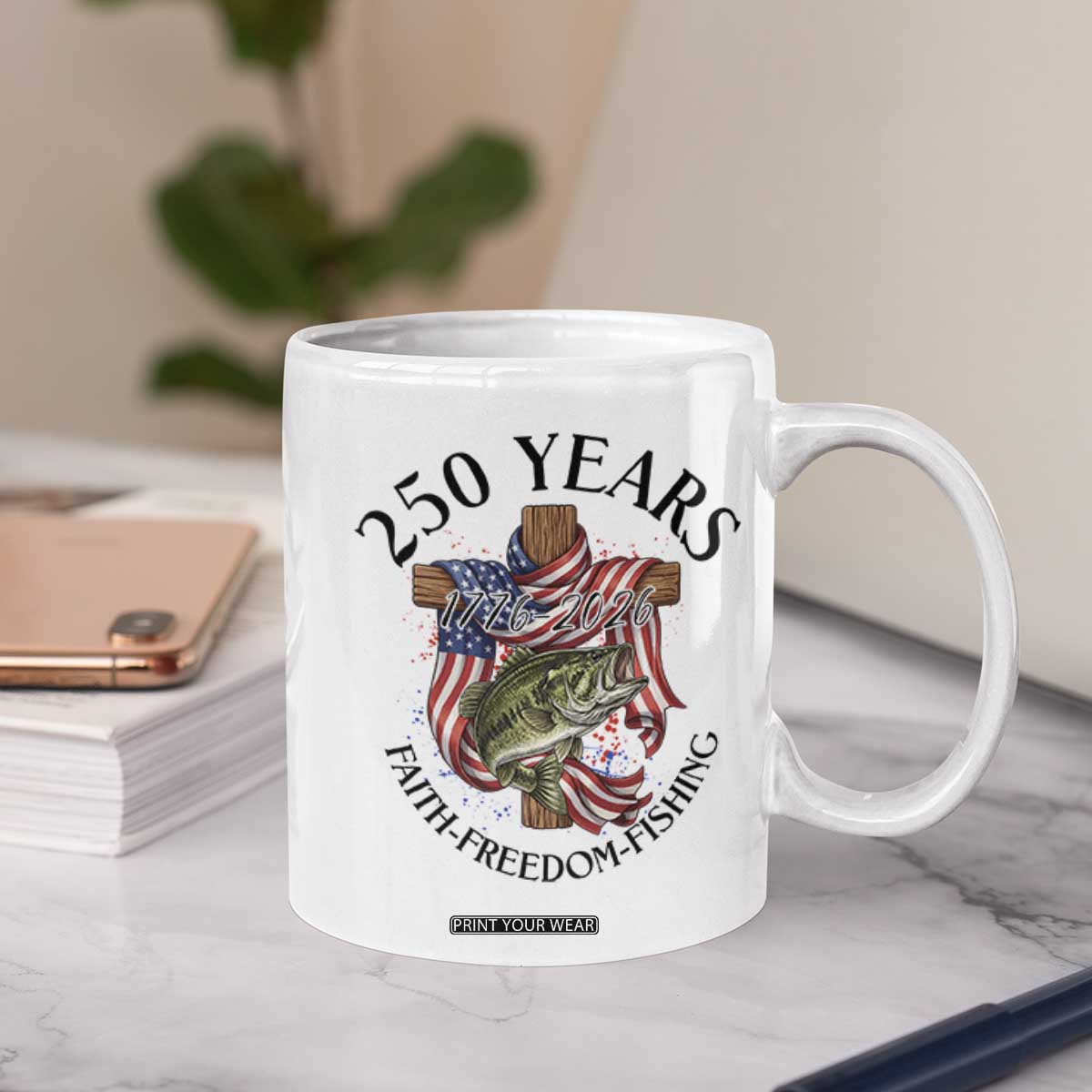 Faith Freedom Fishing Coffee Mug 250 Years Of Christian Fish Hunting TS12 Print Your Wear