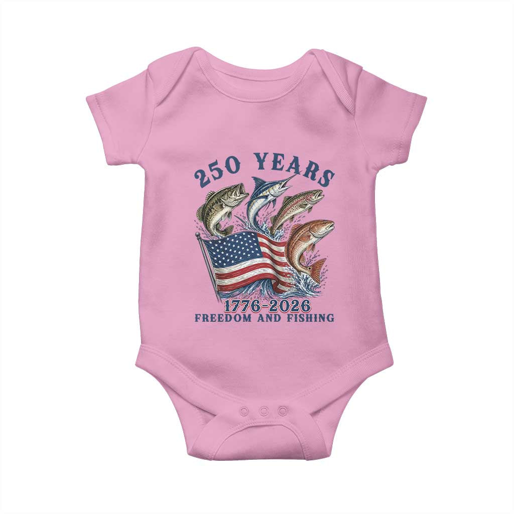 Freedom And Fishing Baby Onesie Patriotic American Flag Fisherman Gift TS12 Light Pink Print Your Wear