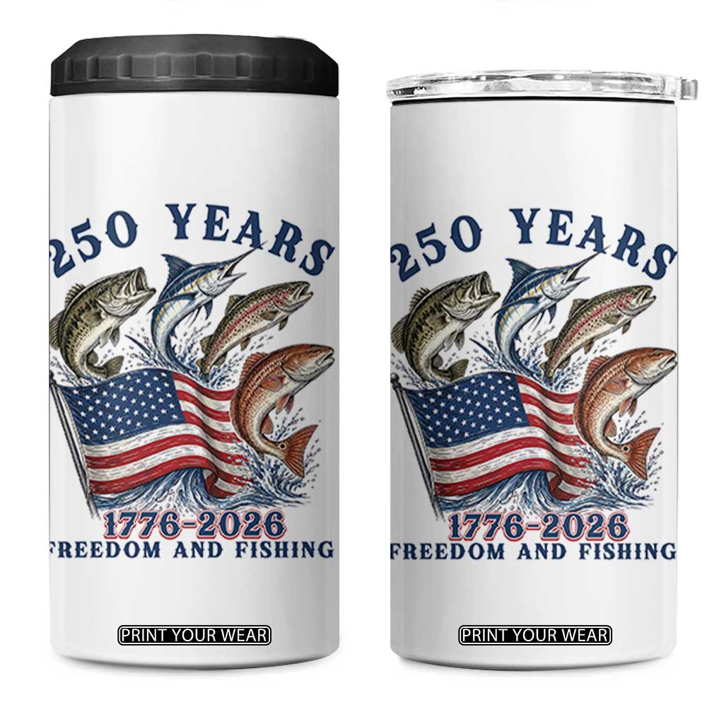 Freedom And Fishing 4 in 1 Can Cooler Tumbler Patriotic American Flag Fisherman Gift TS12 One Size: 16 oz White Print Your Wear