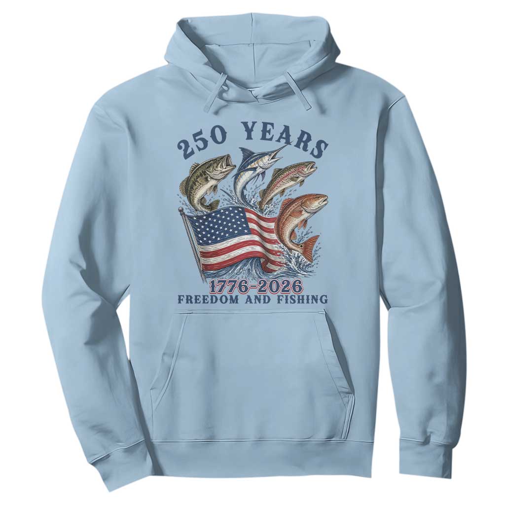 Freedom And Fishing Hoodie Patriotic American Flag Fisherman Gift TS12 Light Blue Print Your Wear