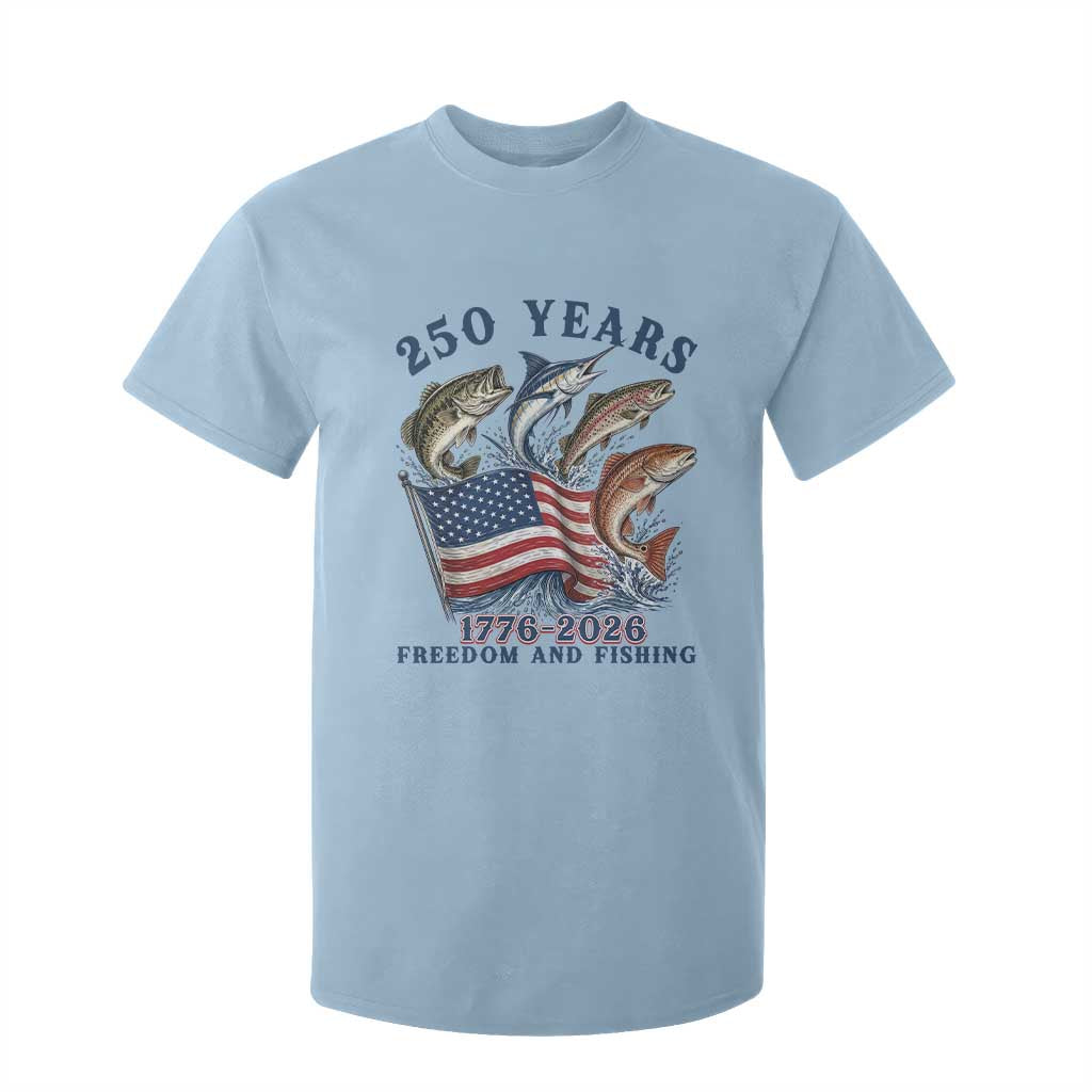 Freedom And Fishing T Shirt For Kid Patriotic American Flag Fisherman Gift TS12 Light Blue Print Your Wear