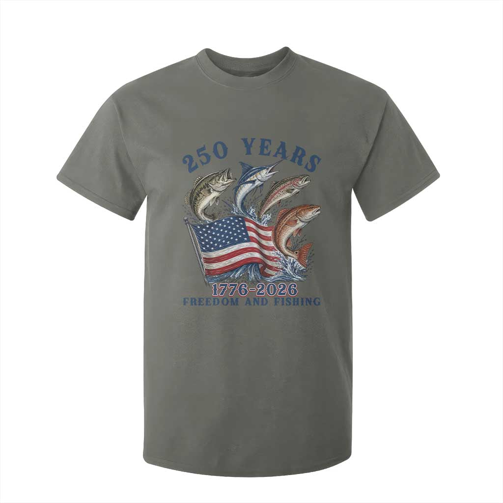 Freedom And Fishing T Shirt For Kid Patriotic American Flag Fisherman Gift TS12 Military Green Print Your Wear