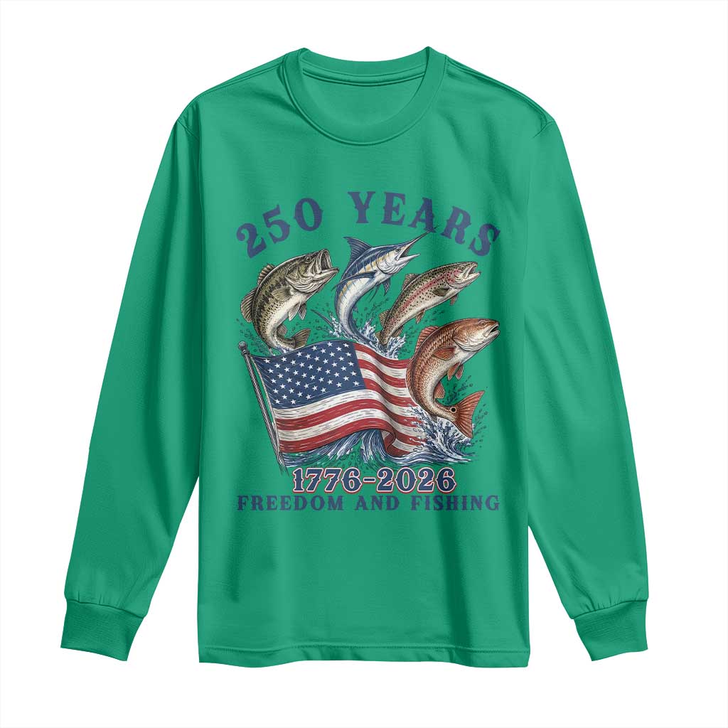 Freedom And Fishing Long Sleeve Shirt Patriotic American Flag Fisherman Gift TS12 Irish Green Print Your Wear