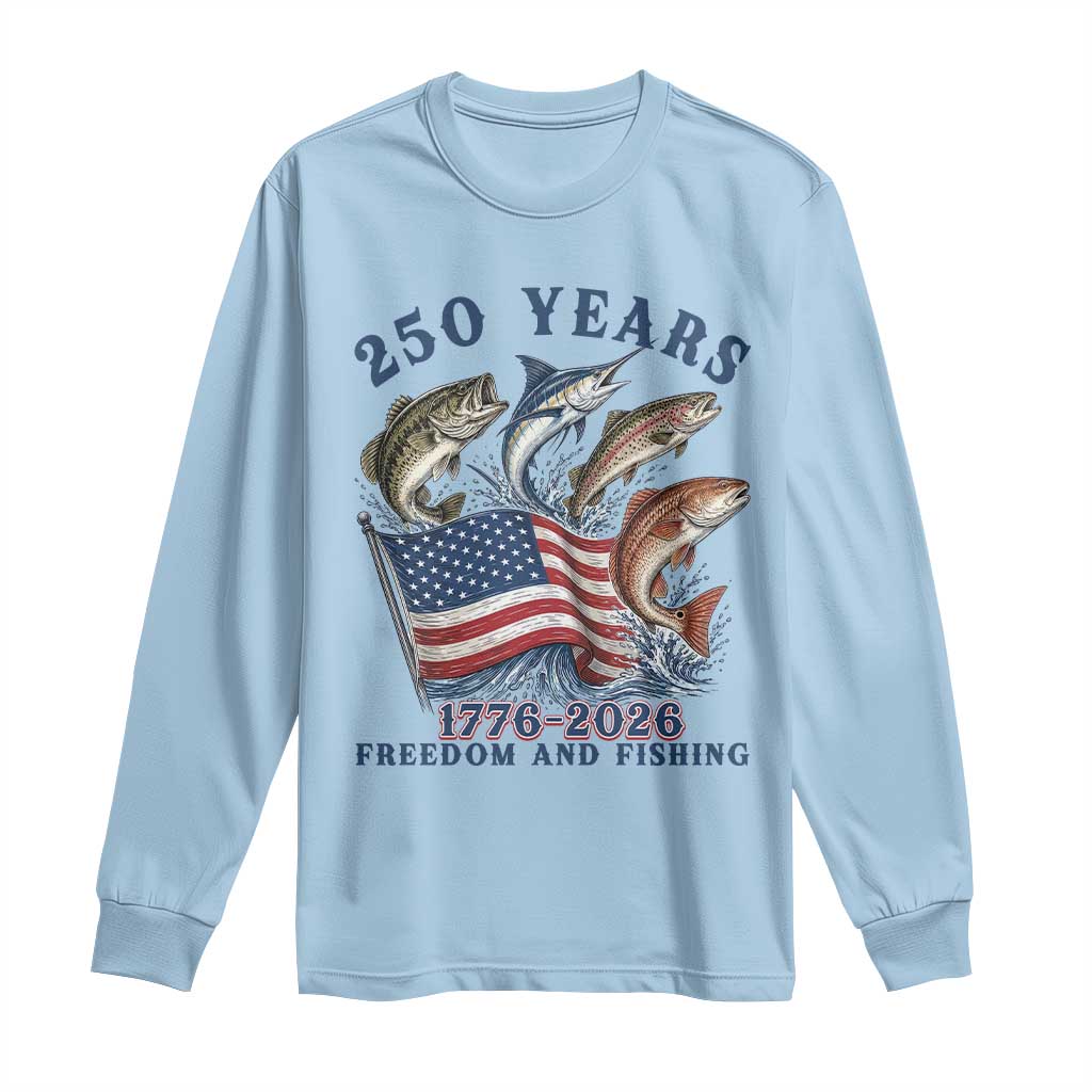 Freedom And Fishing Long Sleeve Shirt Patriotic American Flag Fisherman Gift TS12 Light Blue Print Your Wear