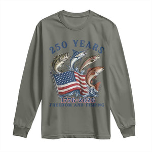 Freedom And Fishing Long Sleeve Shirt Patriotic American Flag Fisherman Gift TS12 Military Green Print Your Wear