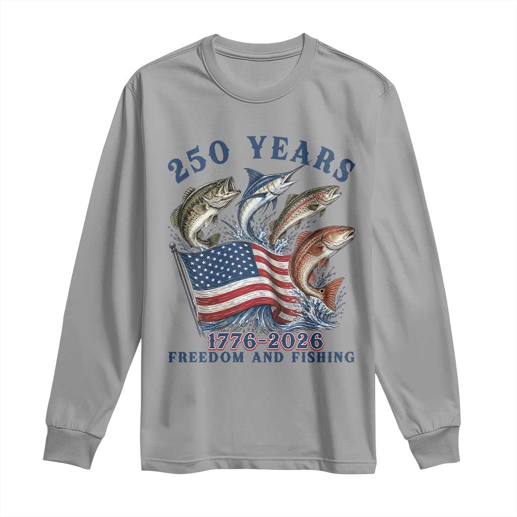 Freedom And Fishing Long Sleeve Shirt Patriotic American Flag Fisherman Gift TS12 Sport Gray Print Your Wear