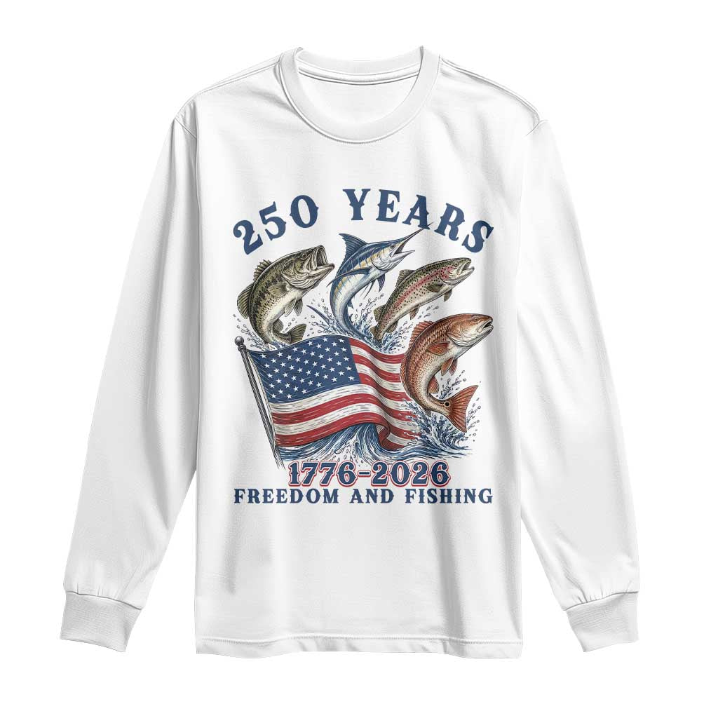 Freedom And Fishing Long Sleeve Shirt Patriotic American Flag Fisherman Gift TS12 White Print Your Wear