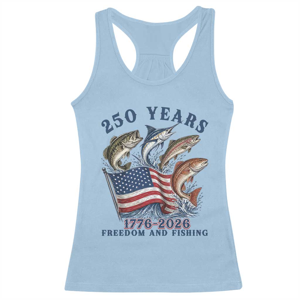 Freedom And Fishing Racerback Tank Top Patriotic American Flag Fisherman Gift TS12 Light Blue Print Your Wear
