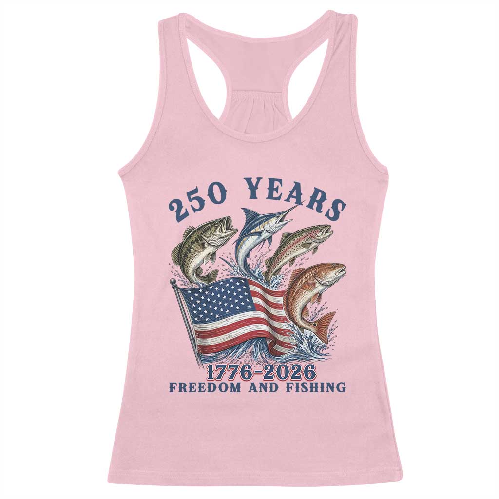 Freedom And Fishing Racerback Tank Top Patriotic American Flag Fisherman Gift TS12 Light Pink Print Your Wear