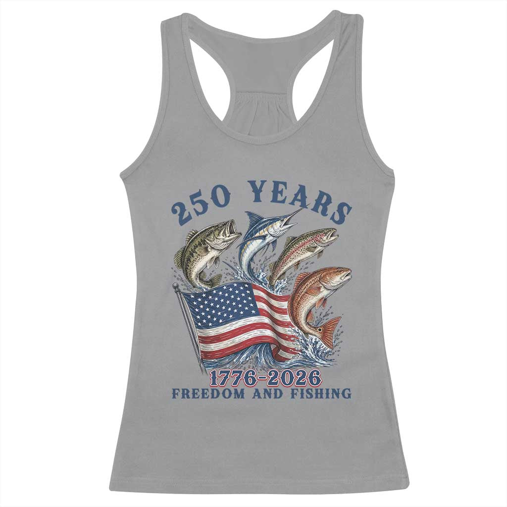 Freedom And Fishing Racerback Tank Top Patriotic American Flag Fisherman Gift TS12 Sport Gray Print Your Wear