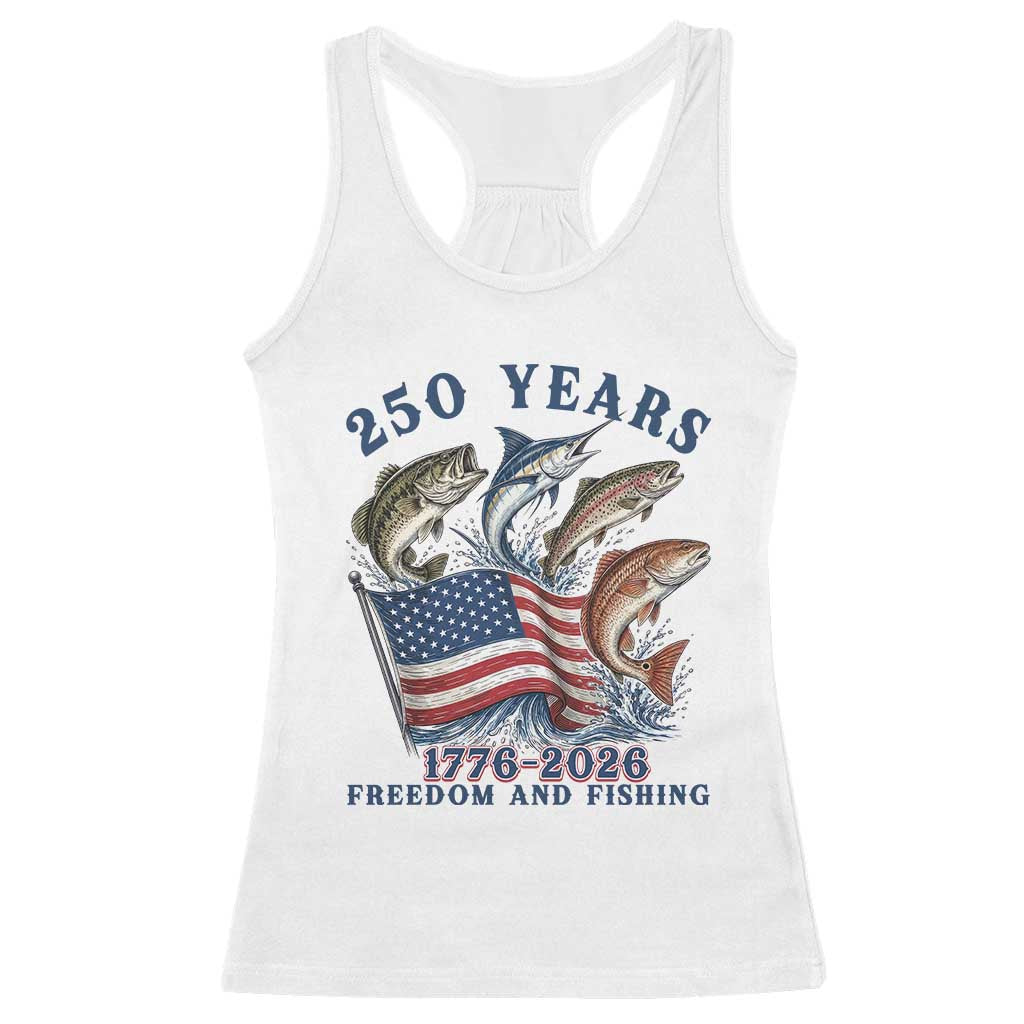 Freedom And Fishing Racerback Tank Top Patriotic American Flag Fisherman Gift TS12 White Print Your Wear