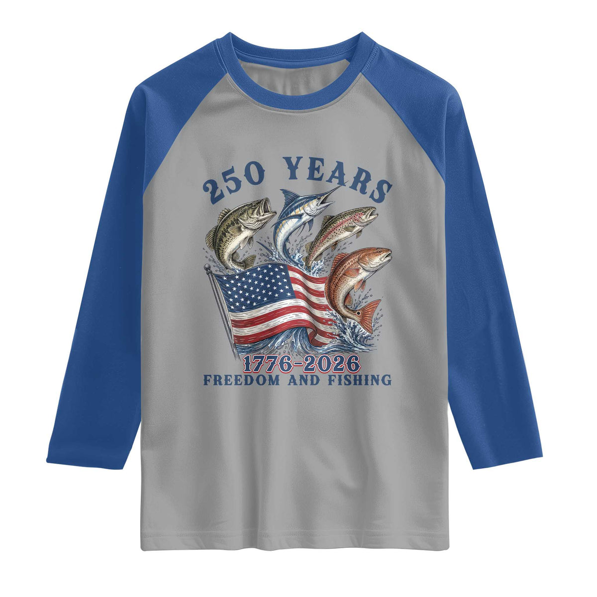 Freedom And Fishing Raglan Shirt Patriotic American Flag Fisherman Gift TS12 Sport Gray Royal Print Your Wear