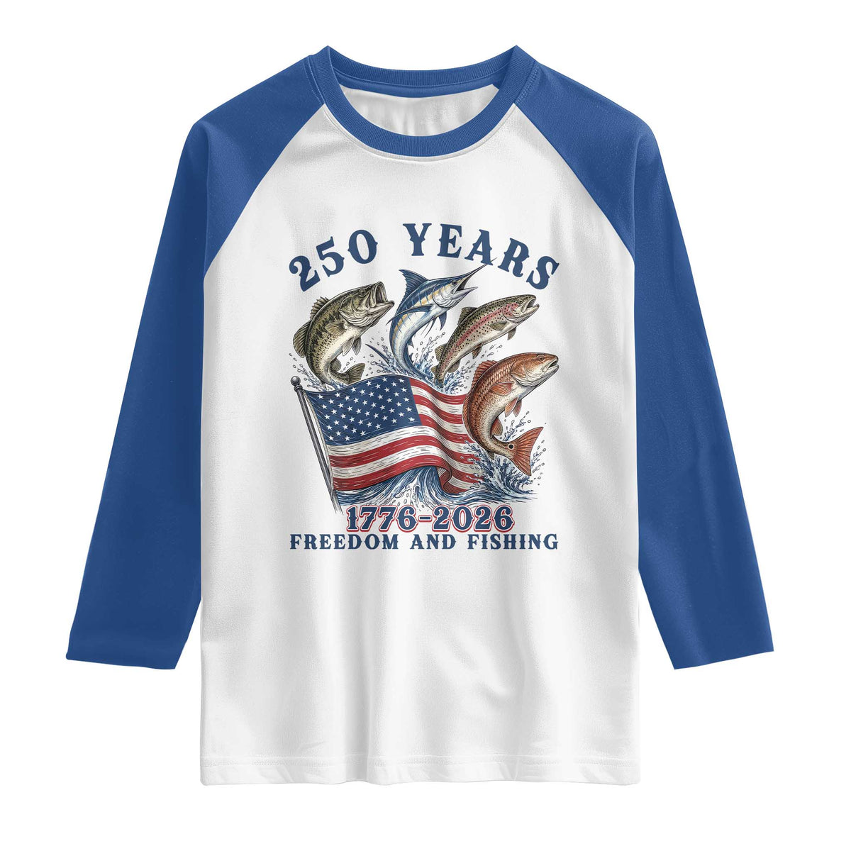 Freedom And Fishing Raglan Shirt Patriotic American Flag Fisherman Gift TS12 White Royal Print Your Wear